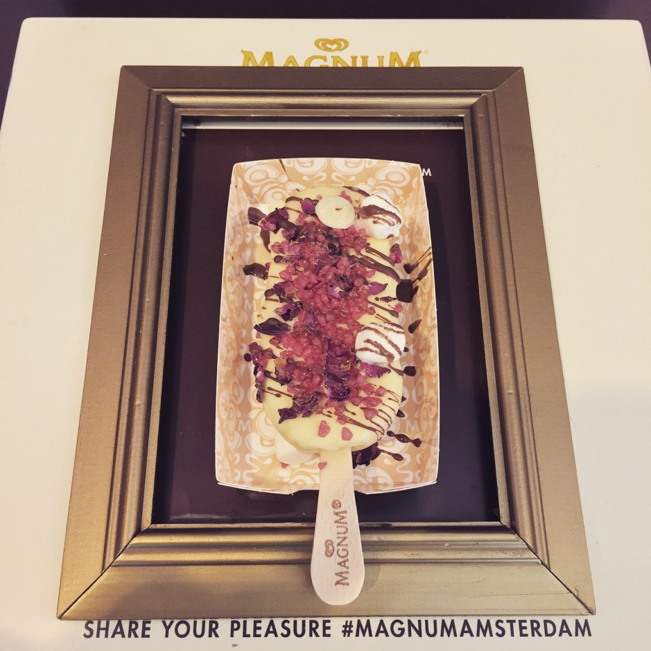 "Build your own #Magnum. Mine was white chocolate with marshmallows, strawberry sugar and rose petals. The smell? Turkish Delight! #ScentedStories #Amsterdam #MagnumAmsterdam"