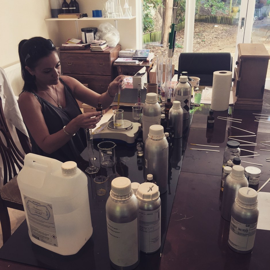 Liz Moores, the Papillon Perfumer hard at work